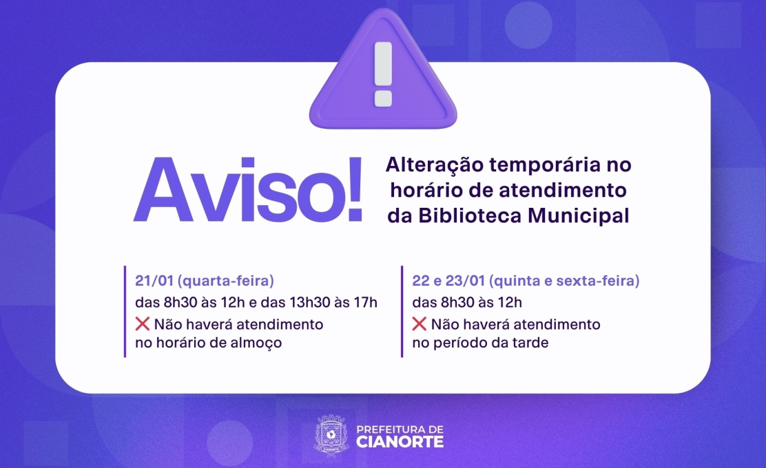 Biblioteca Municipal tem alteração temporária no horário de atendimento