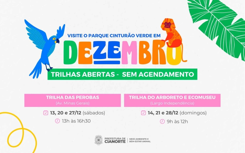 Trilhas do Cinturão Verde serão abertas ao público aos finais de semana de dezembro 