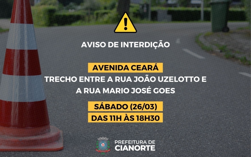 Avenida Ceará terá trecho interditado neste sábado