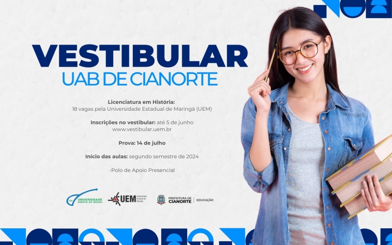 Cianorte tem vagas de Licenciatura em História pela UEM. Inscrições para vestibular estão abertas