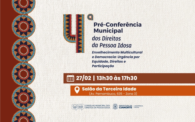 Pré-Conferência Municipal dos Direitos da Pessoa Idosa será nesta quinta-feira