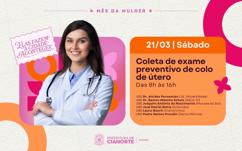 Sete Unidades Básicas de Saúde abrem neste sábado para coleta de exames preventivos