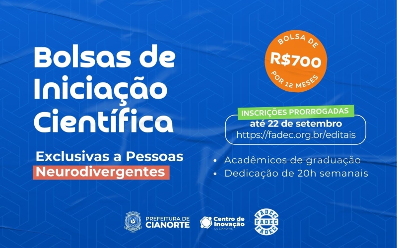 Prazo de inscrições para bolsas de iniciação científica para neurodivergentes é prorrogado 