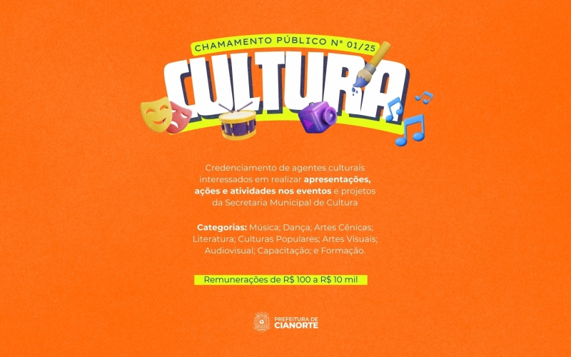 Secretaria de Cultura abre Chamamento Público para a contratação de agentes culturais