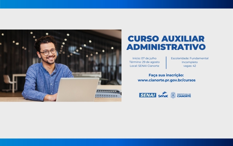 Curso gratuito de Auxiliar Administrativo está com inscrições abertas