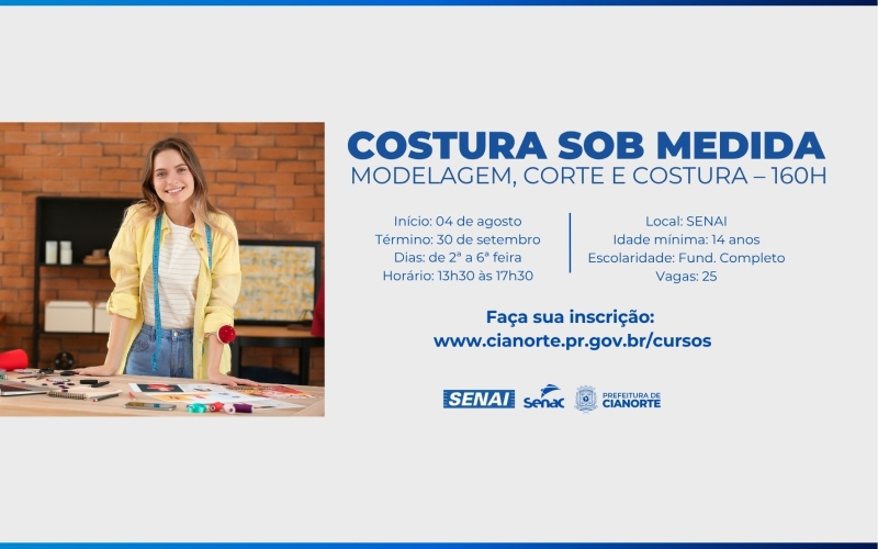 Inscrições abertas para o curso gratuito de Costura Sob Medida