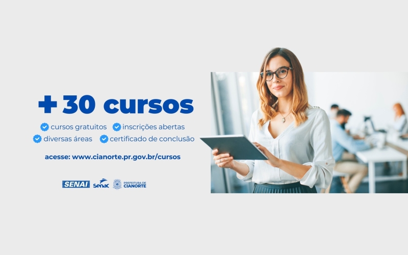 Prefeitura disponibiliza mais de 30 cursos gratuitos para a população
