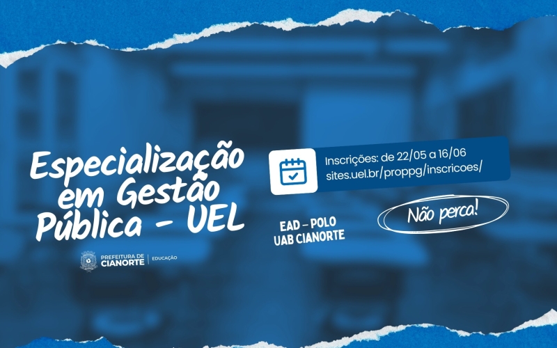 Prazo de inscrições para especialização em Gestão Pública, pela UEL, termina segunda-feira