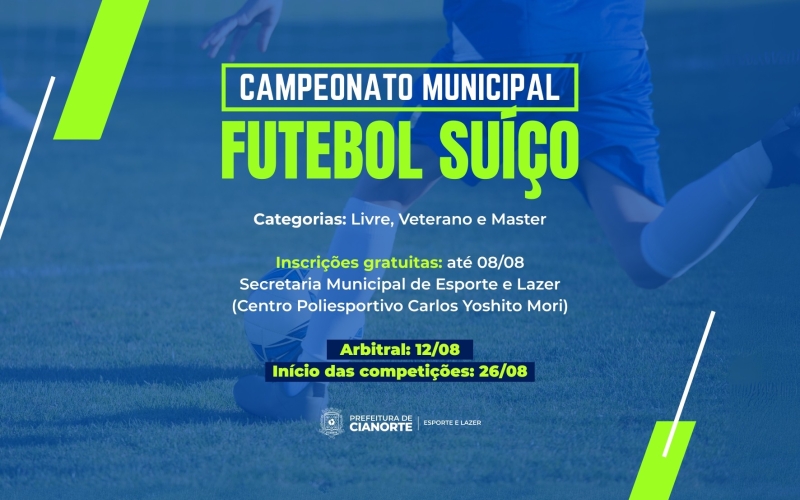 Estão abertas as inscrições para o Campeonato Municipal de Futebol Suíço 2025