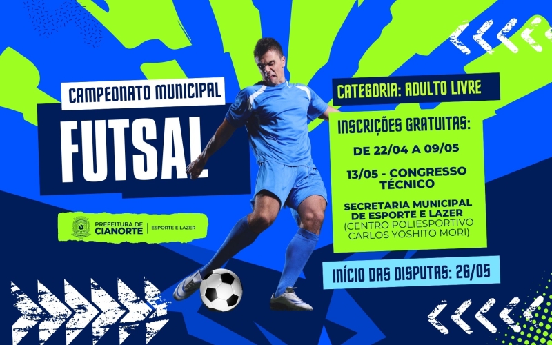 Inscrições para o Campeonato Municipal de Futsal abrem terça-feira 