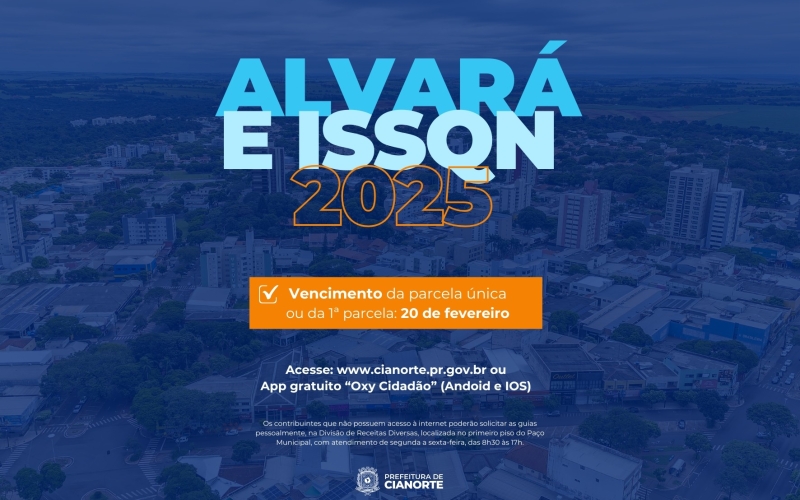 Guias do Alvará e ISSQN 2025 vencem nesta quinta-feira