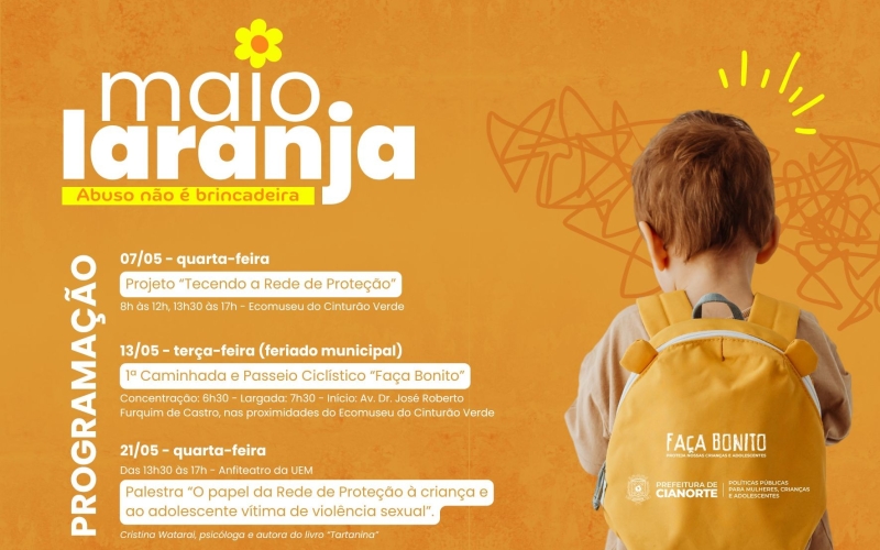 Maio Laranja tem programação de conscientização e combate ao abuso infantil
