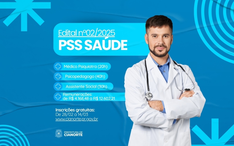 Secretaria de Saúde lança PSS para a contratação de médico psiquiatra, psicopedagogo e assistente social