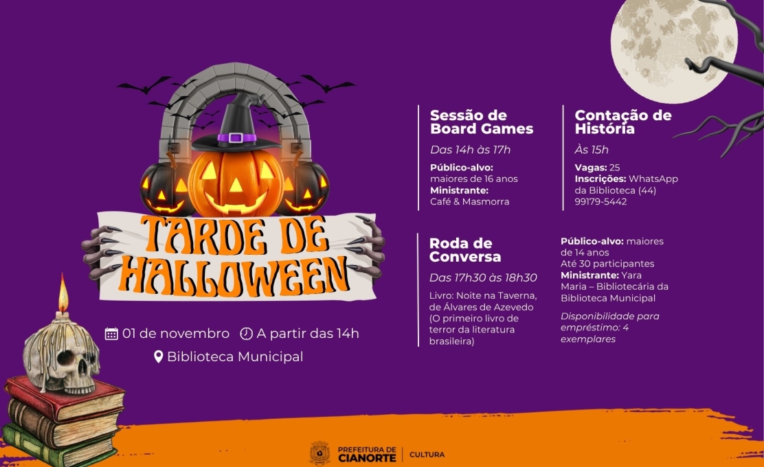 Sábado tem tarde temática de Halloween na Biblioteca Municipal 