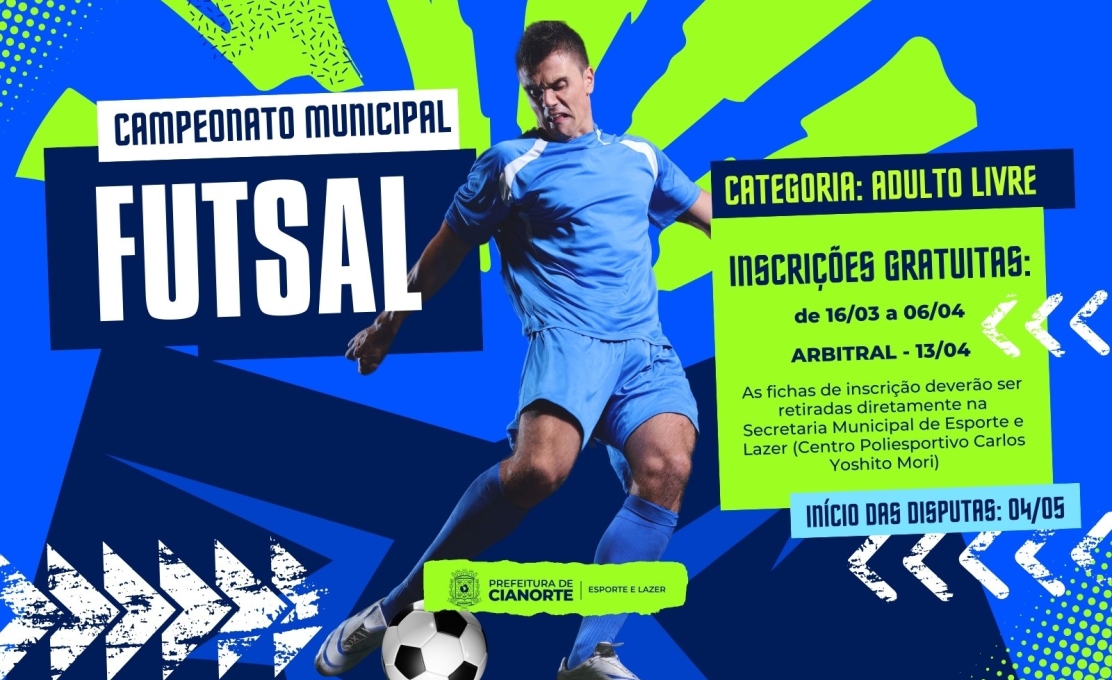Inscrições para o Campeonato Municipal de Futsal abrem segunda-feira 