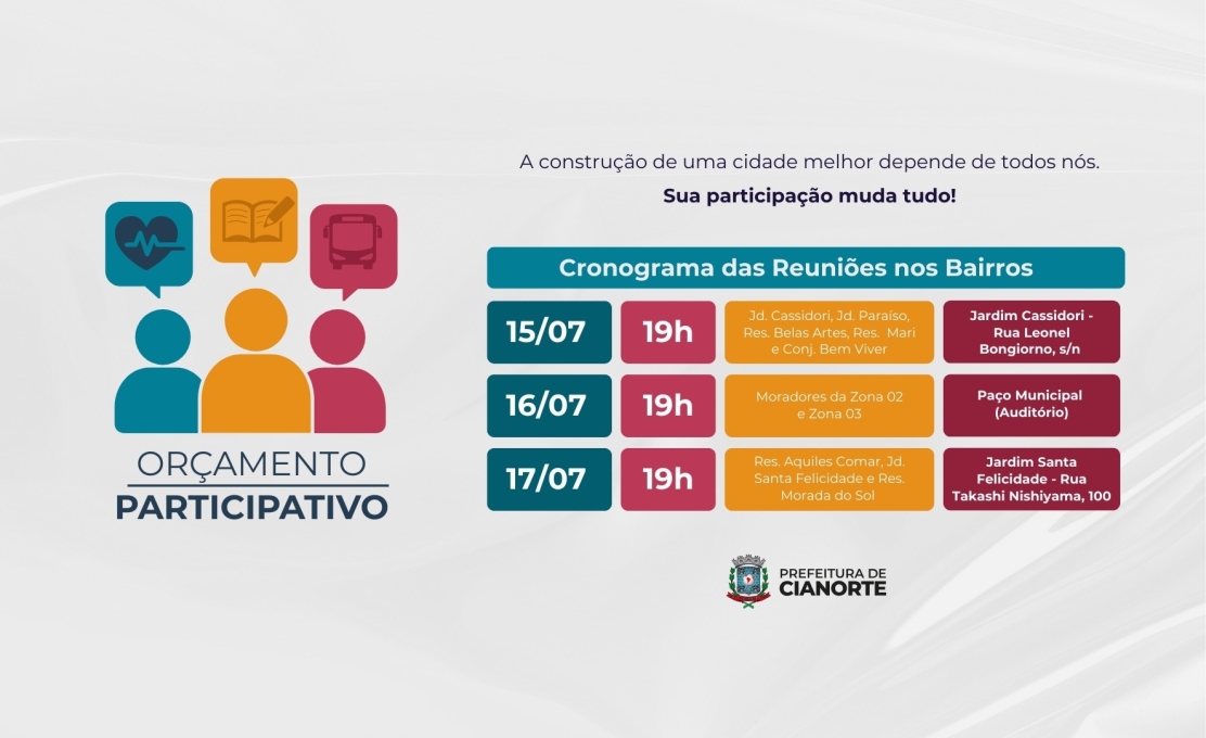 Cianorte promove nova rodada de consultas públicas para o Orçamento Participativo