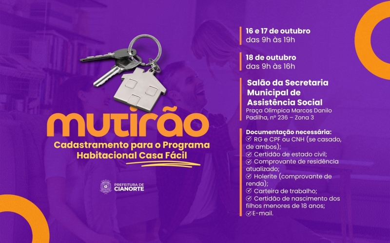 Mutirão de cadastramento para Programa Habitacional Casa Fácil será realizado em Cianorte