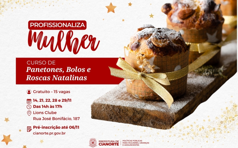 Curso de panetones, bolos e roscas natalinas tem pré-inscrições abertas