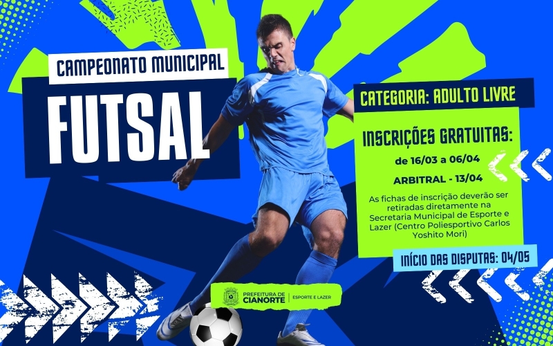 Inscrições para o Campeonato Municipal de Futsal terminam na próxima segunda-feira 
