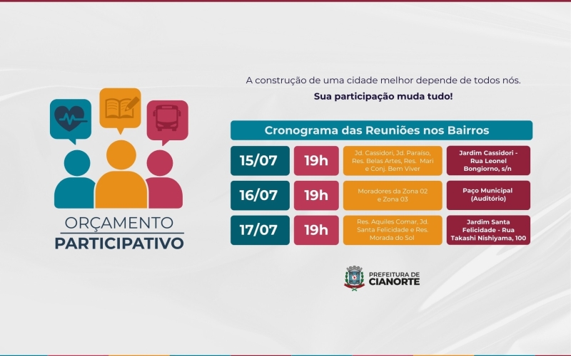Cianorte promove nova rodada de consultas públicas para o Orçamento Participativo